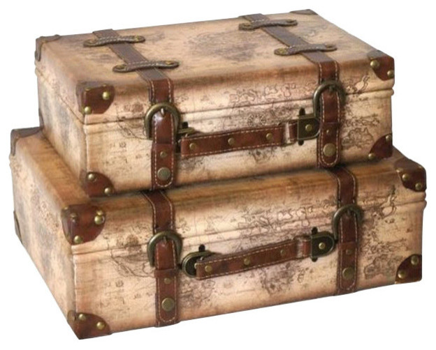Old World Map Leather Suitcase, Set of 2