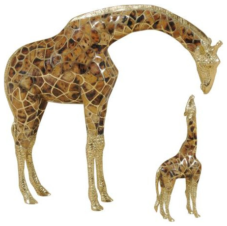 Polished Finished Brass Giraffes 2 Piece Figurine Set