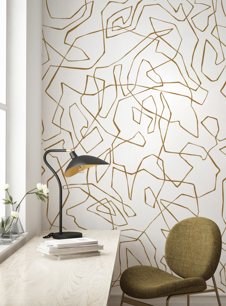Entangled Lines Abstract Vinyl Peel and Stick Mural, Gold, 24"x108", Single