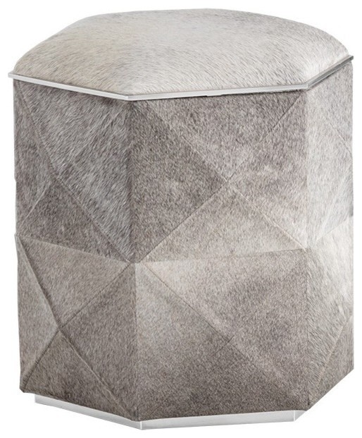 Ashanti Ottoman, Silver, Gray Cowhide Contemporary Footstools And