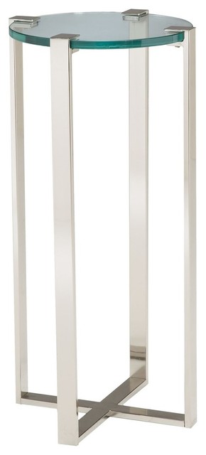 Uptown Plant Stand, Polished Nickel And Clear Glass