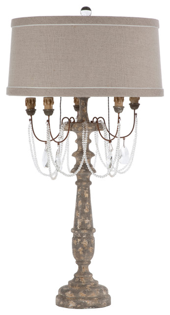 Pair La Grey Crystal Swag Antique Wood French Manor Table Lamp