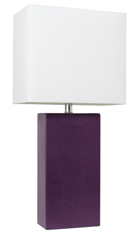 Elegant Designs Modern Leather Table Lamp With White Fabric Shade Modern Table Lamps by