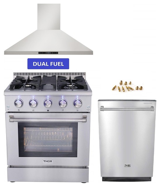 30" Dual Fuel Range Thor Kitchen 3PKG Bundle Contemporary Gas