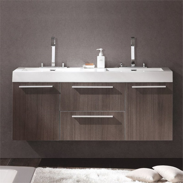 Fresca Opulento 54" Gray Oak Double Sink Bathroom Cabinet with ...