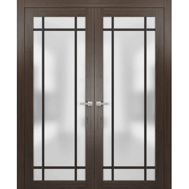 Solid French Double Doors Planum 2112 Chocolate Ash, 60" x 84" ( 2