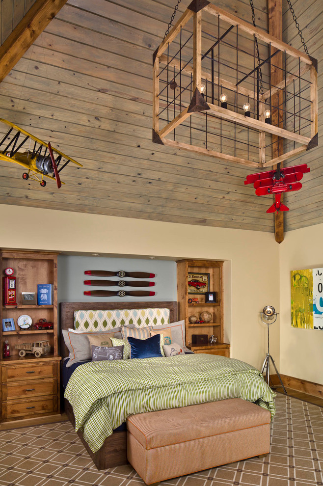 Inspiration for a traditional kids' bedroom for kids 4-10 years old and boys in Dallas with beige walls and carpet.