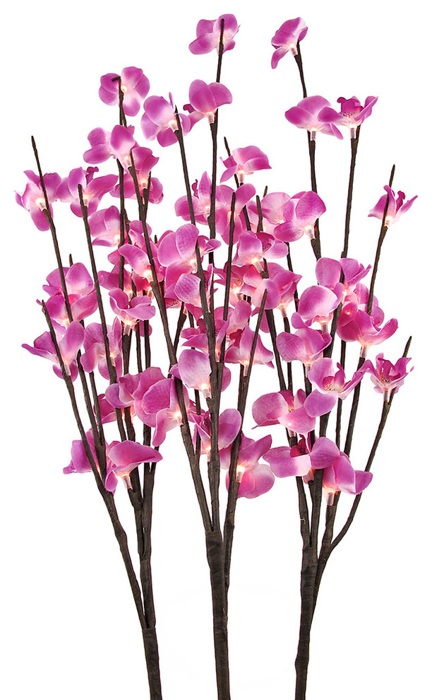 60 Blossom LED Light Pink Dendrobium Orchid 40" Floral Spray Ac Adapter