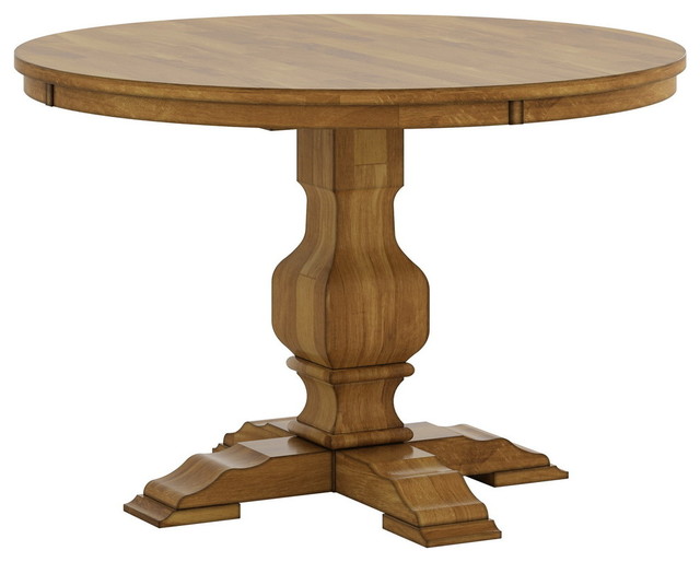 Round Pedestal Base Dining Table, Sierra Round Farmhouse Pedestal Base Wood Dining Table