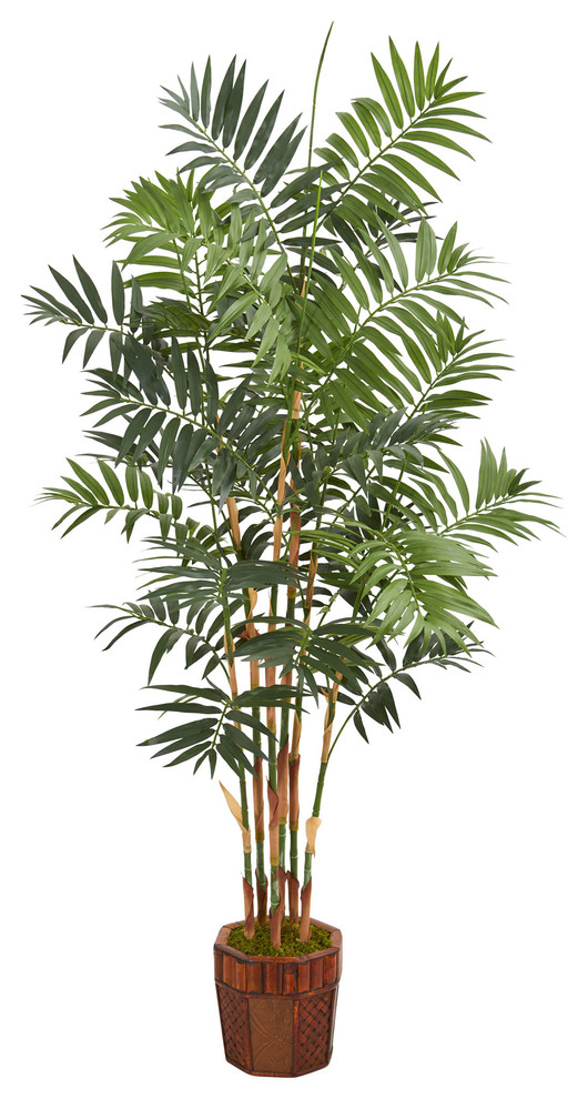5 5 Ft Bamboo Artificial Palm Tree In Decorative Wood Planter