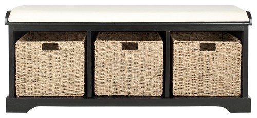 Safavieh Lonan Wicker Storage Bench, Black, White