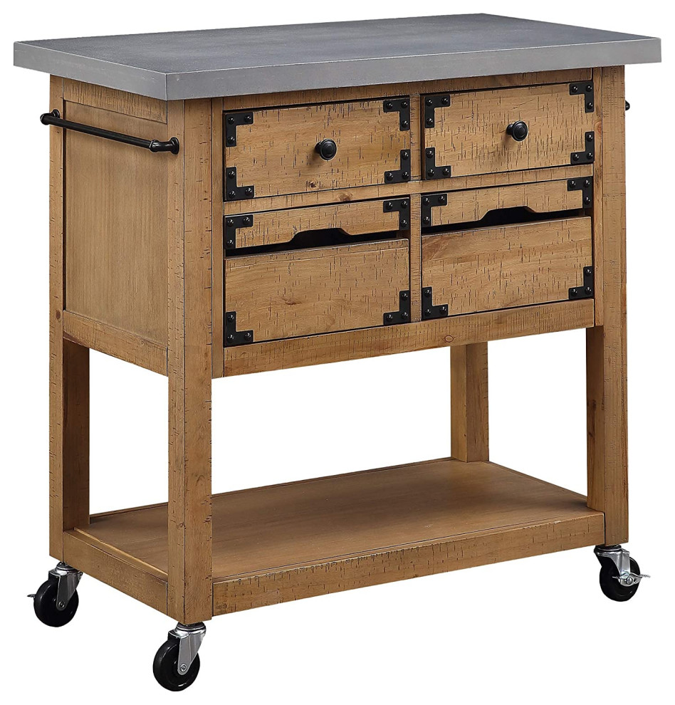 Kitchen Island, Cement Grey Top and Rustic Natural Finished Body