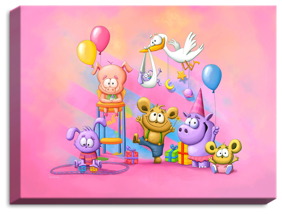 "Baby Animals Party Pink" Illuminated Wall Art, 14"x11"