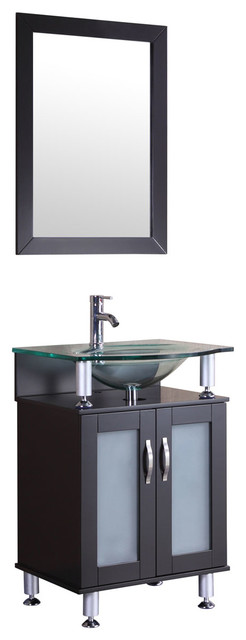 LessCare Vanity Cabinet LV1-24B With Sink Glass Top and Mirror