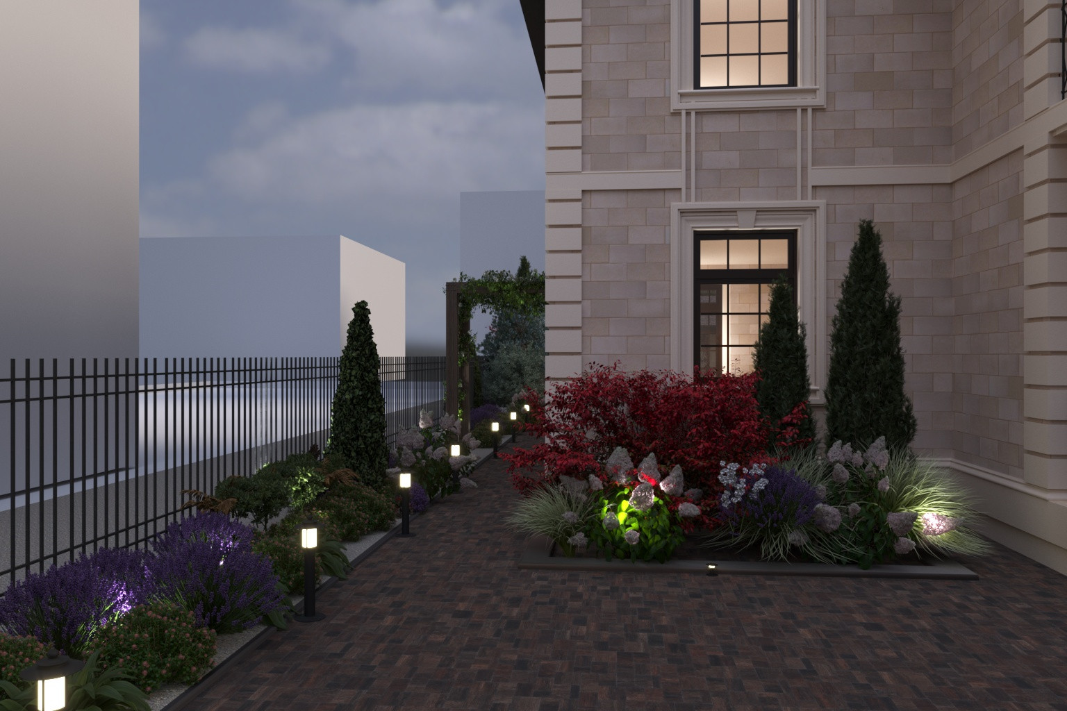 Ландшафтный проект участка с зоной барбекю и банным комплексом..