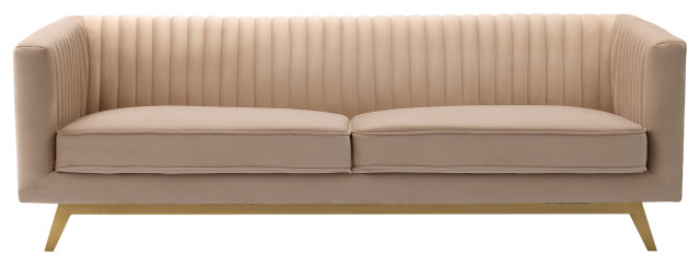 Liv Modern Beige Velvet Sofa - Midcentury - Sofas - by Armen Living