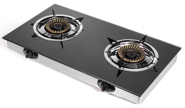 Propane Gas Range Stove Deluxe 2 Burner Tempered Glass Cook Top