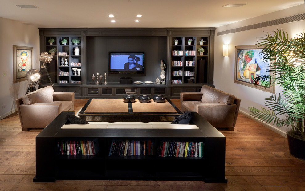 Design ideas for a contemporary home theatre in Other.
