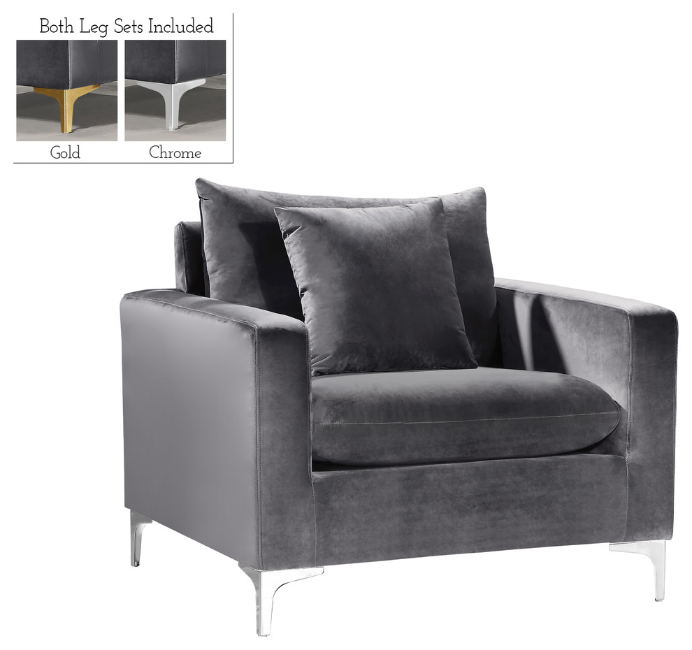 Naomi Velvet Chair Gold And Chrome Leg Set Contemporary Armchairs And Accent Chairs By Meridian Furniture