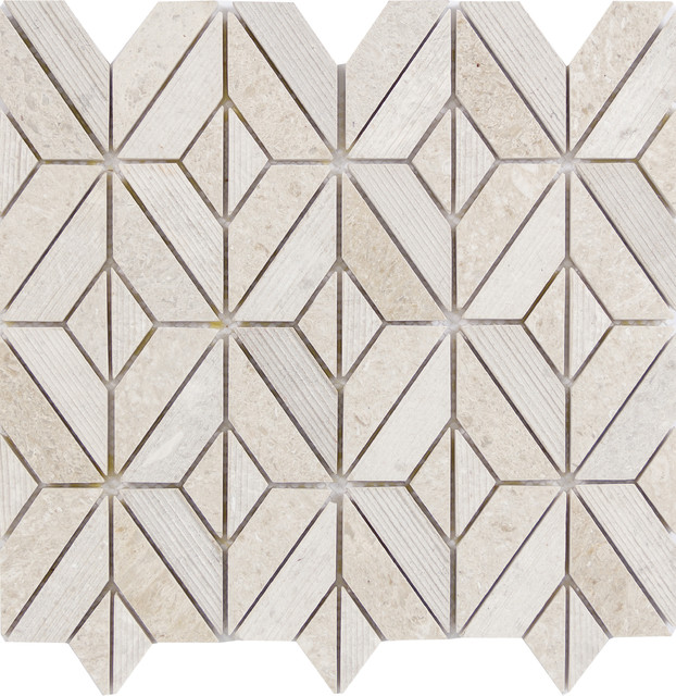 Limestone Ivory 12"x12" Limestone Mosaic Tile, Set of 10 Traditional