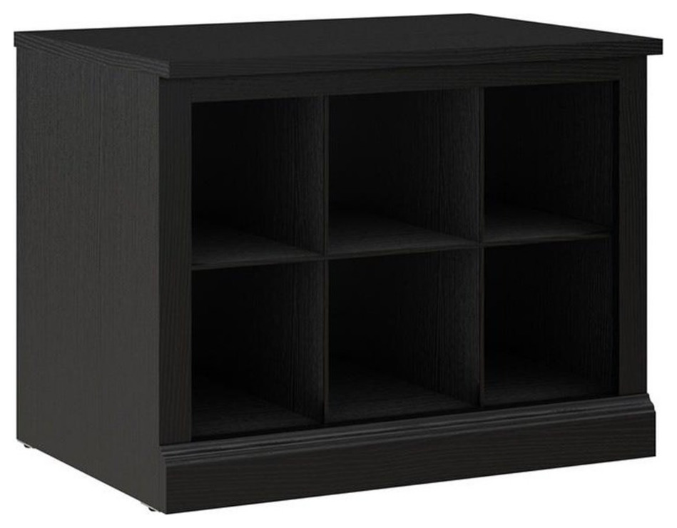 Woodland 24W Small Shoe Bench with Shelves in Black Suede Oak - Engineered Wood