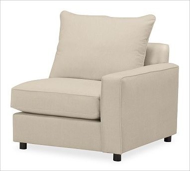 PB Comfort Square Arm Upholstered Sectional Left Armchair, Knife Edge Cushions,