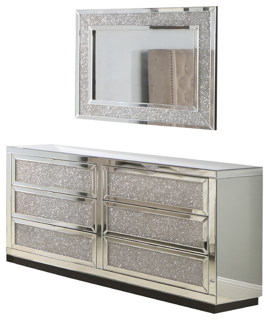 6 Drawer Silver Crystal Mirrored Dresser Mirror Contemporary 6 Drawer Silver Crystal Mirrored Dresser Mirror Contemporary Dressers By Furniture Import Export Inc