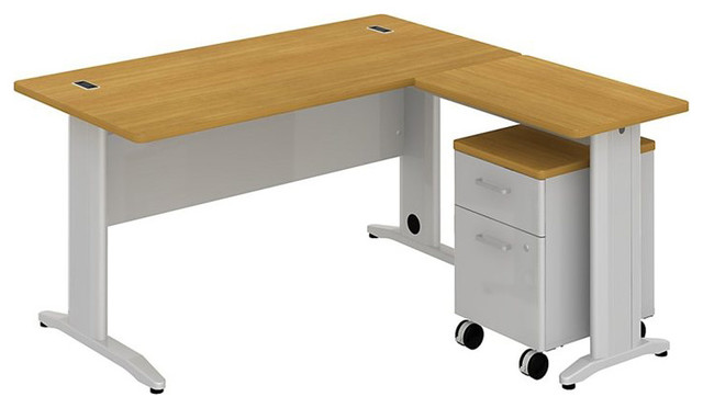 Bush Sector 60" L-Shape Desk with 2-Drawer Pedestal in Modern Cherry