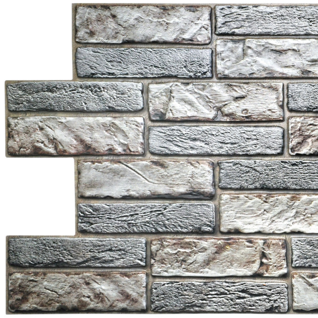 Light Beige Grey Old Brick 3D Wall Panels, Set of 5, Covers 25.6 Sq Ft