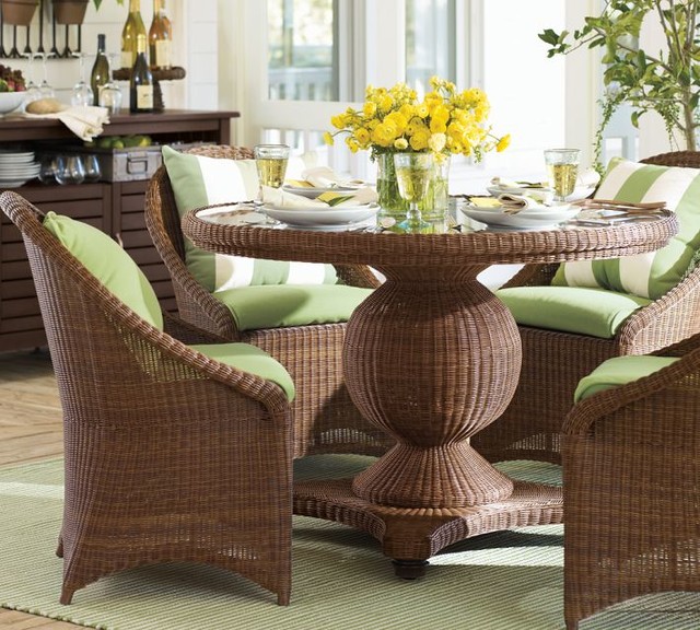Palmetto All-Weather Wicker Round Pedestal Dining Table & Chair Set, Honey