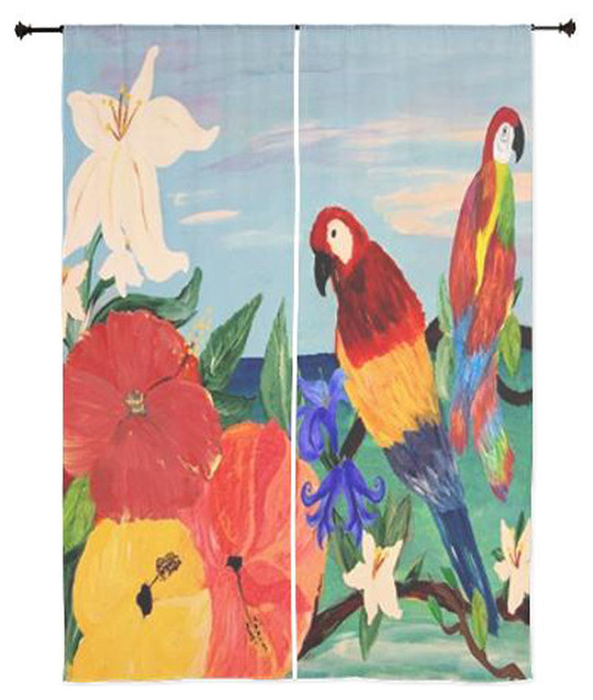 Tropical Birds Sheer Curtains, Parrot Garden