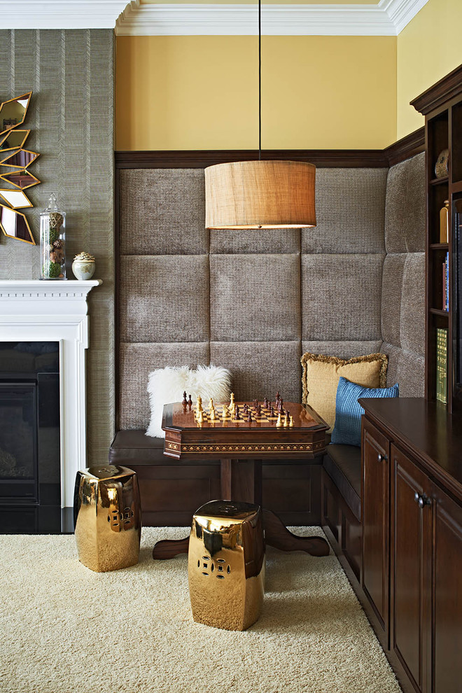 Photo of a contemporary family room in Charlotte with yellow walls.