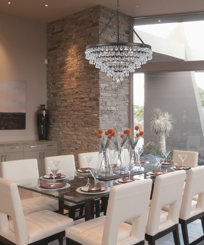 Design ideas for a large contemporary open plan dining in New York with beige walls.