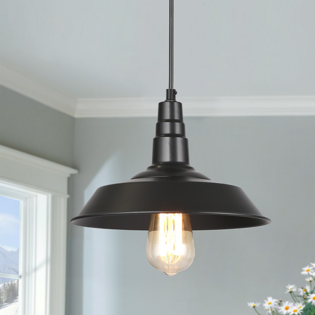 LNC Matte Black Retro Style Metal Industrial Pendant Light Warehouse Shade Farmhouse Pendant