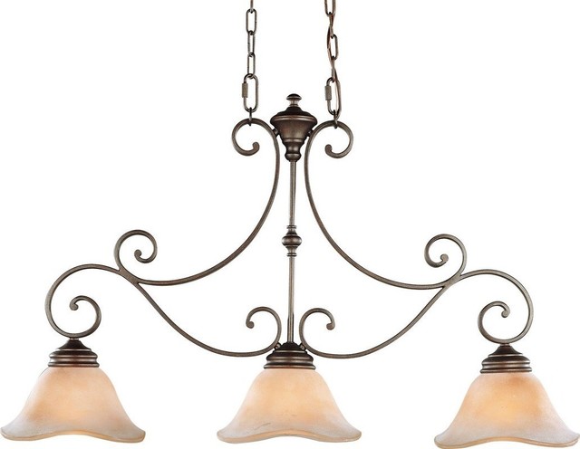 3-Light Corinthian Bronze Beige Etruscan Glass Island Light