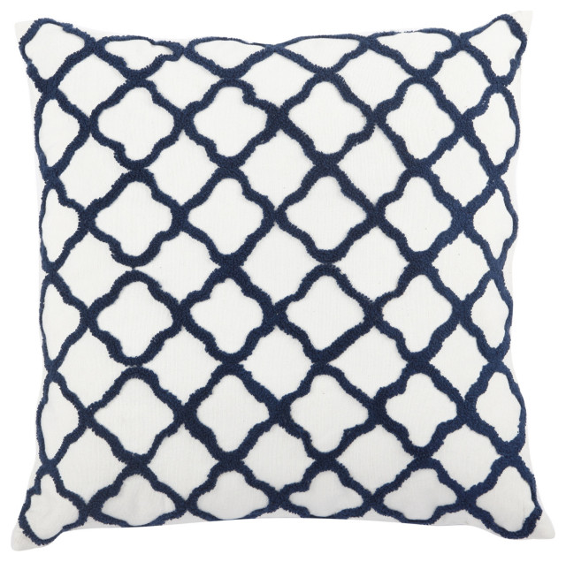 20 X 14 Inch Lattice Embroidered Feather Fill Pillow, Set Of 2,White