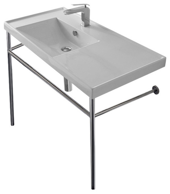 Rectangular Ceramic Console Sink And Polished Chrome Stand Contemporary Bathroom Vanities Consoles By Thebath Houzz - Bathroom Sink No Stand