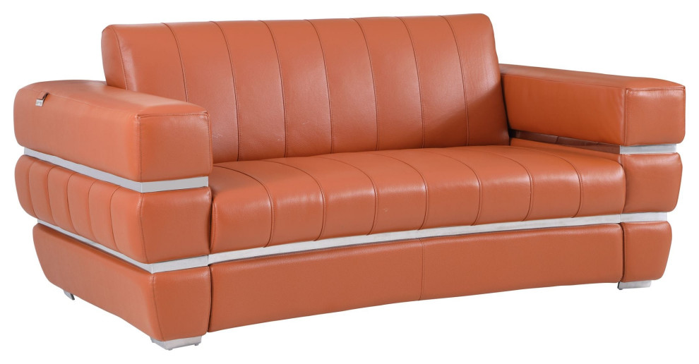 Ferrara Genuine Italian Leather Modern Loveseat Contemporary