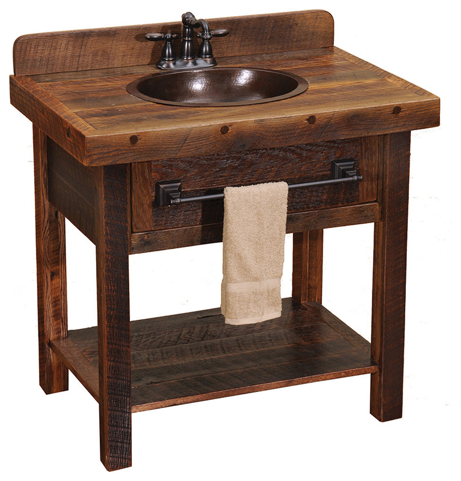 Barnwood open vanity with towel bar