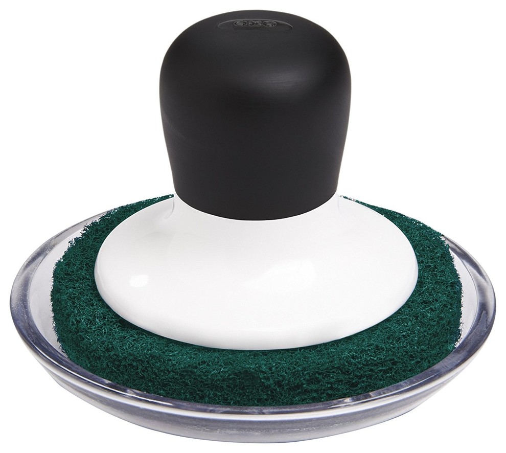 OXO Good Grips Heavy Duty Scrubber with Tray, Black/White/Dark Green
