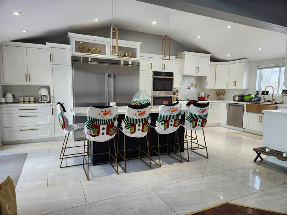 White Shaker Kitchen Renovation with Gold accents