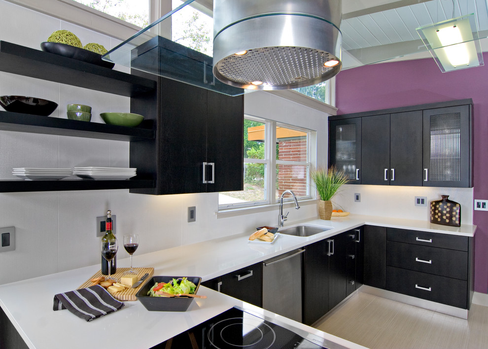 Contemporary kitchen in Other with flat-panel cabinets, quartz benchtops and an undermount sink.