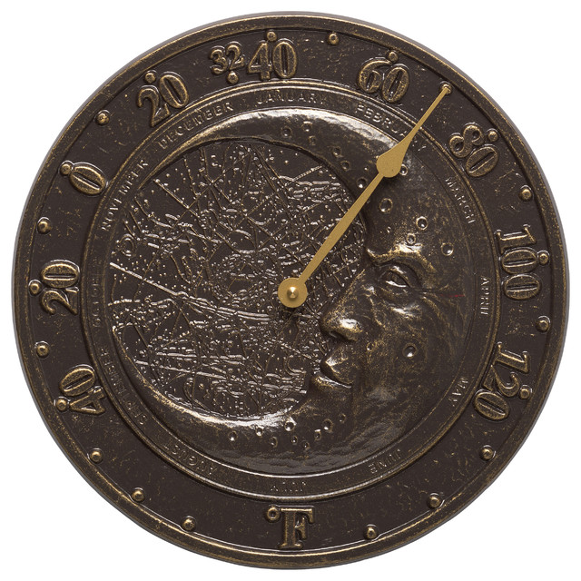 Moon 12" Indoor Outdoor Wall Thermometer Contemporary Decorative