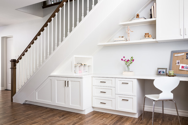 Office under Staircase with Storage and Desk File - Traditional - Home