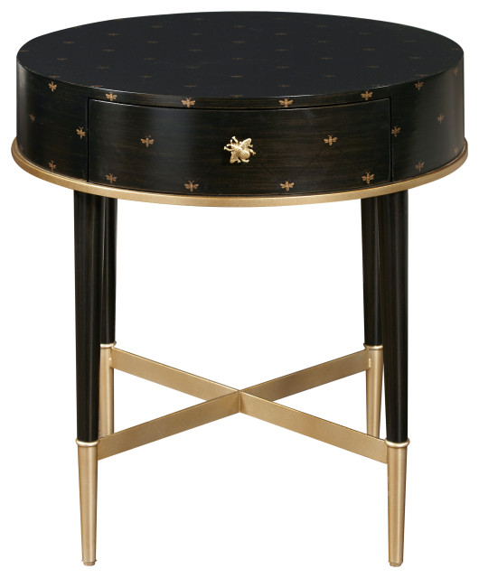Soft Black Round Accent Table With Storage