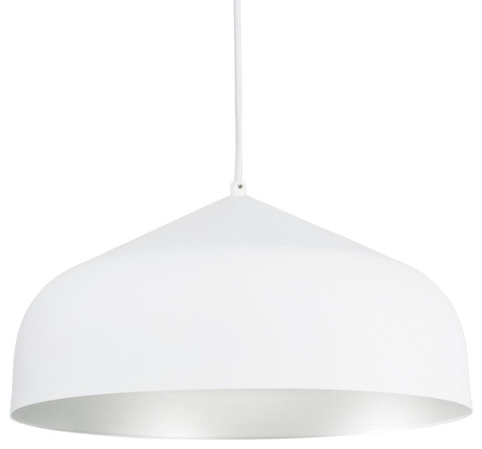 Helena Single Lamp Pendant, White/Silver, 16.875"Dx9.25"H