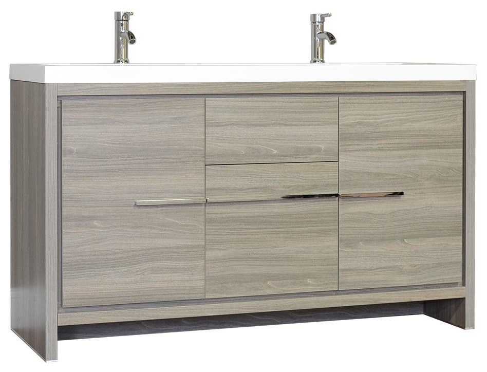 Greenville 57 inch Double Modern Bathroom Vanity in Gray Contemporary