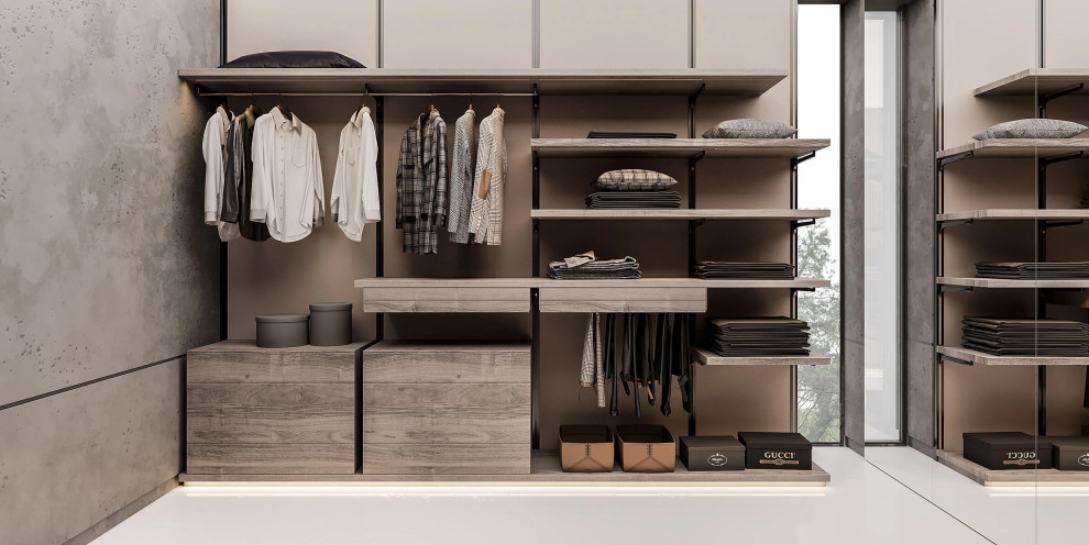 Inspiration for a mid-sized contemporary men's walk-in closet remodel in Los Angeles