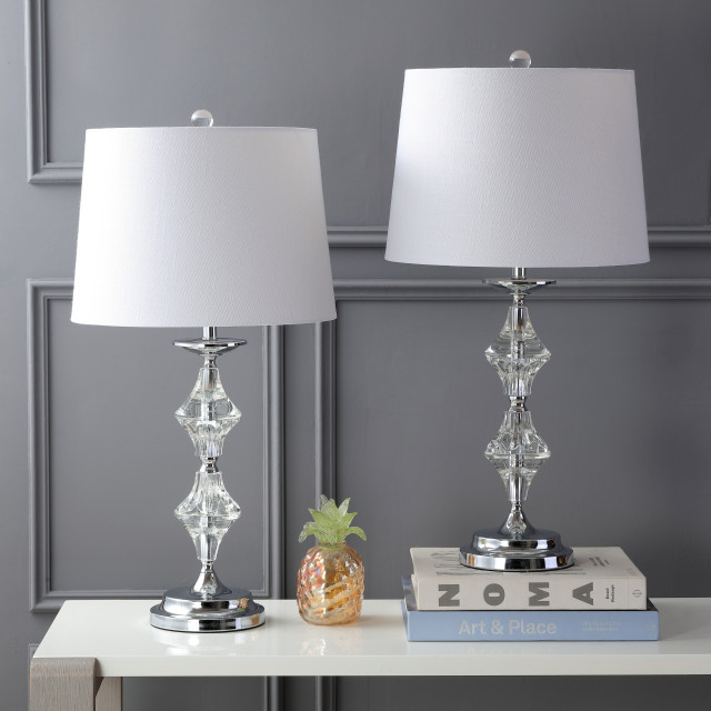 Madison 27.5" Crystal Table Lamp, Clear and Chrome, Set of 2 ...