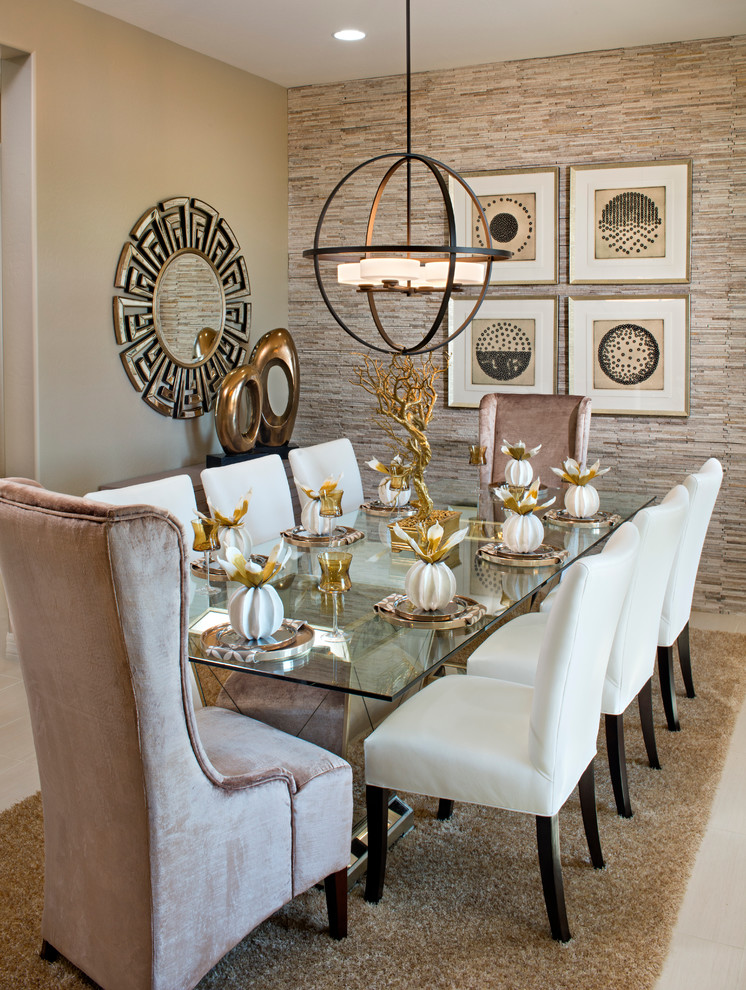 Inspiration for a transitional dining room remodel in Phoenix with beige walls and no fireplace